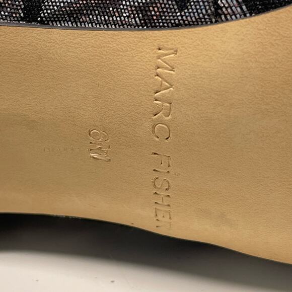 Marc Fisher Black Silver Metallic Block Heels Ankle Strap Flowers Brocade 6 - Picture 10 of 10